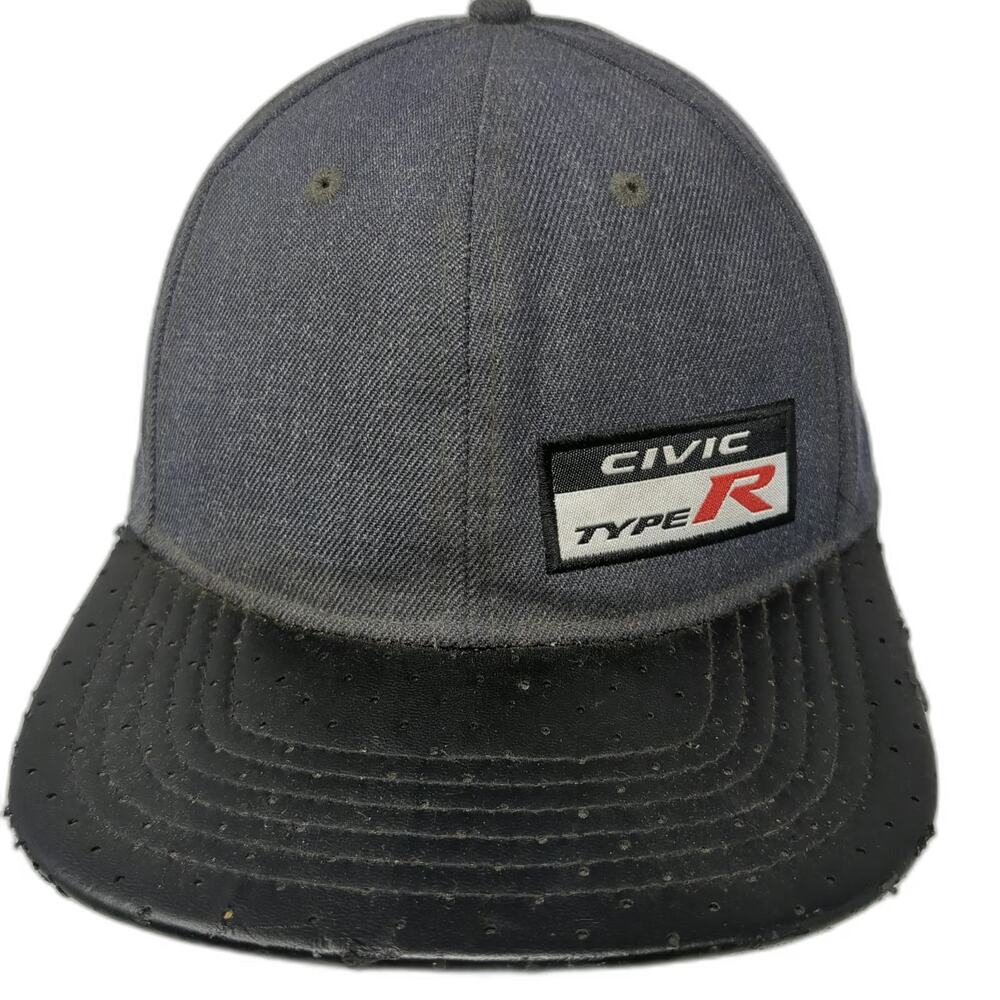 Honda Snapback Gray Black One Size Civic Type R Flat Brim Perforated Leather Hat